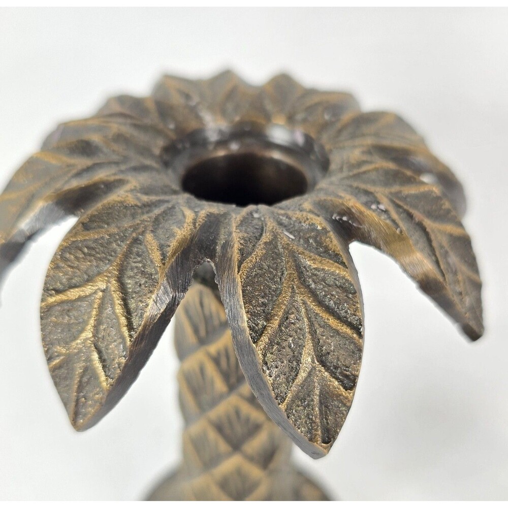 Brass Palm Tree Candlesticks 11" and 5.5" Beach Hawaiian Tropical - Picture 3 of 7